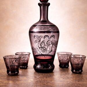 MCM Venetian Murano Amethyst Decanter & set of 4 sipping glasses